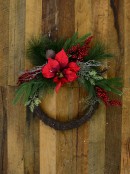 Pre-Decorated Wire Spun Wreath With Mixed Foliage & Red Poinsettia - 58cm