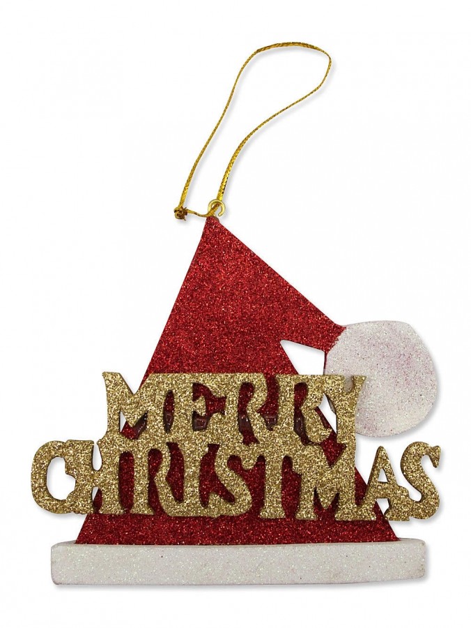 Merry Christmas Hat Hanging Ornament - 10cm