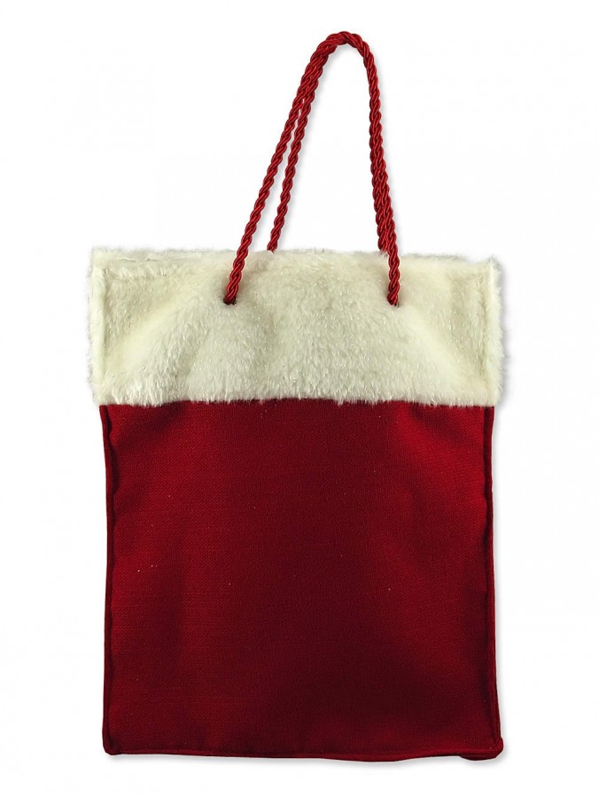 Lined Fabric Red Bag With Fur Trim Gift Bag - 31cm