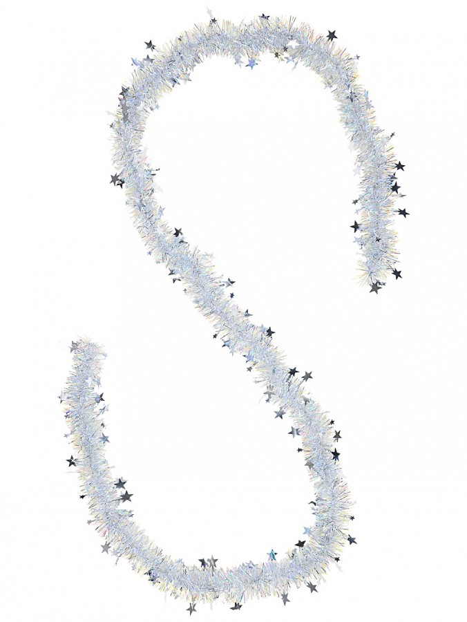 Decorated Classic 5ply Silver Star Christmas Tinsel Garland | 2.7m x 70mm