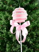Pastel Pink Cupcake Bauble Stem With Iridescent Frosting & Satin Bow | 54cm