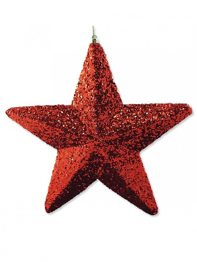 Large Red Glittered 3D Star Decoration - 30cm