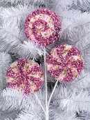 Pink & White Spiral Swirl Tinsel Candy Christmas Lollipop Long Stem - 21cm Wide