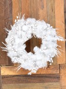 50cm Arctic White Fir Wreath With White Berries, Picks & Baubles