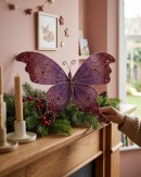 Large Purple To Pink Bejeweled Butterfly Christmas Clip Pick | 52cm