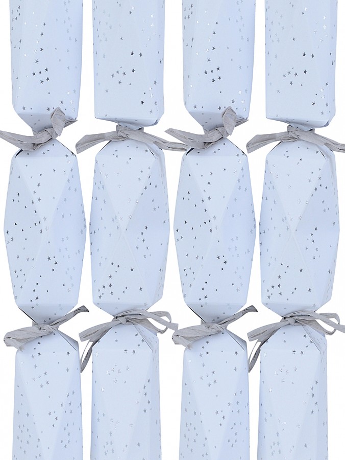 White With Mini Silver Stars Rectangular Prism Christmas Cracker Bon Bons - 6 x 32cm