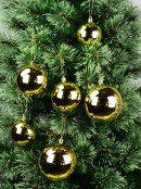 6x Shiny Gold Whimsical Mixed Size Ball Baubles | 70mm, 80mm & 10cm
