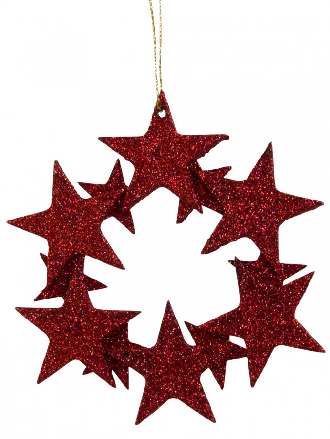 Red Glittered Star Wreath Hanging Decoration - 10cm