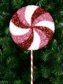 62cm Pink, Red & White Tinsel Fleck Candy Swirl Lollipop Long Christmas Stem