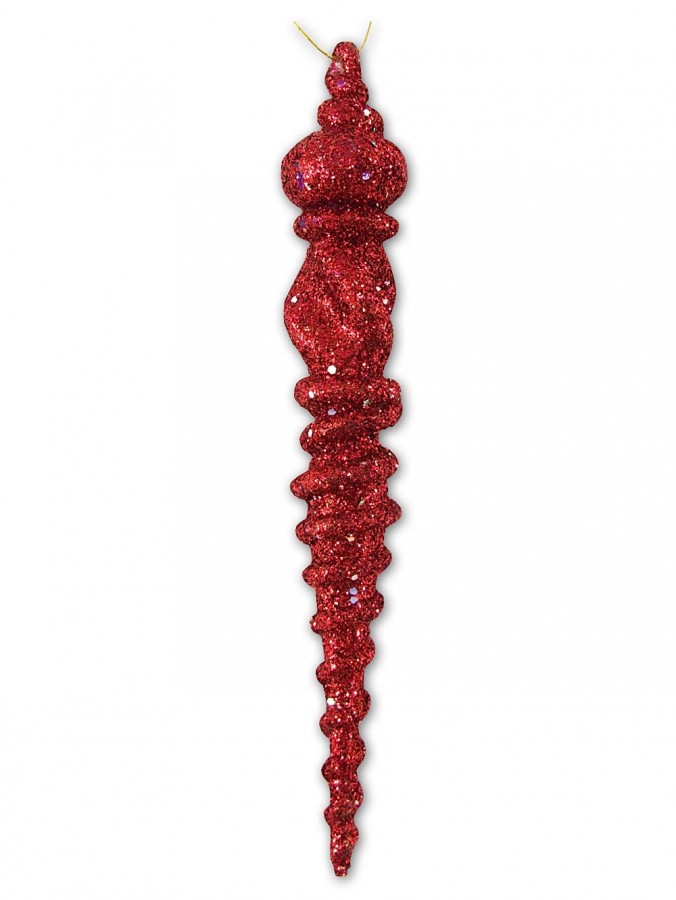 Red Glittered Finial Design Icicles - 12 x 13cm