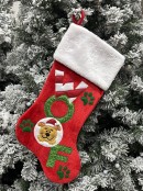 Red Velvet WOOF, Paws & Puppy Embroidered Christmas Dog Stocking - 48cm