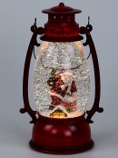 Santa In The Chimney Hurricane Lantern Christmas Snow Globe - 24cm