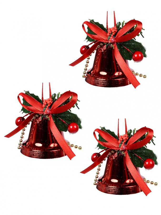 Decorative Red Christmas Bell Hanging Ornaments - 3 x 50mm