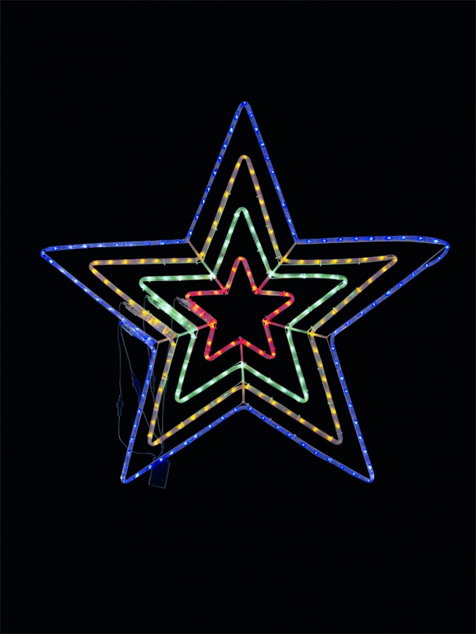 Blue, Orange, Green & Red Quadruple Star Rope LED Light Silhouette - 1.1m