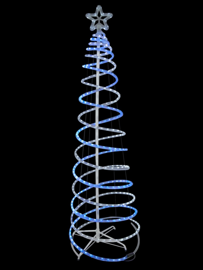 Blue & Cool White LED Rope Light 3D Spiral Christmas Tree With Star - 1.8m