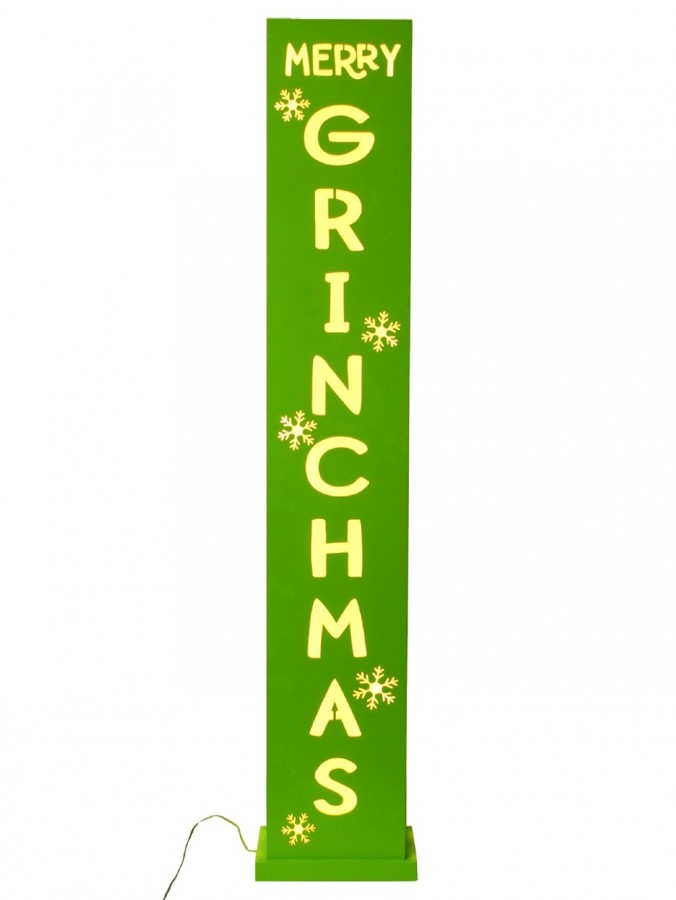 Green ' Merry Grinchmas ' & Snowflakes Warm White LED Light Display - 1.1m