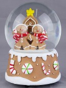 15cm Gingerbread Family & Tree Scene Wind-Up Music Snow Globe Ornament