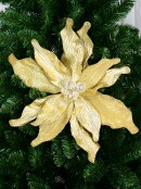 40cm Large Gold Textured & Frosted Poinsettia Flower Christmas Tree Clip Pick