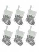 Mini Silver Sequin Christmas Stocking Hanging Decorations - 6 x 15cm