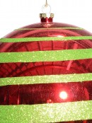 Metallic Red With Green Glitter Stripe Large Bauble Display Decoration - 25cm