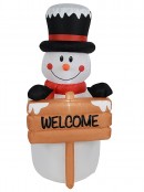 Snowman & Welcome Signpost Illuminated Christmas Inflatable Display - 1.5m