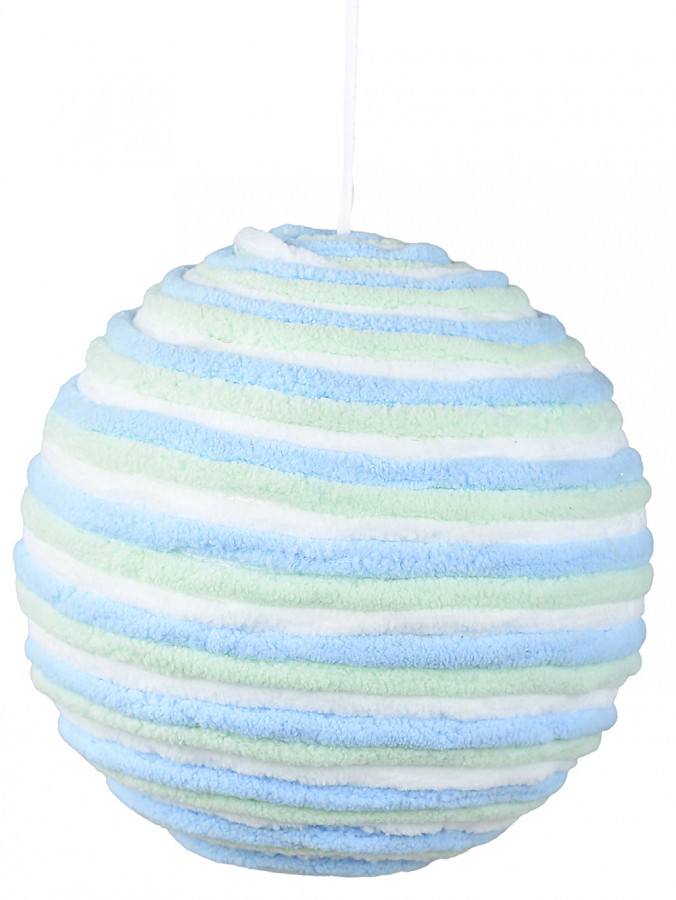 15cm Blue, Green & White Chenille Like Cord Christmas Ball Bauble