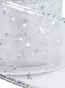 3m Shiny Silver Stars On White Sheer Wide Cut Ribbon