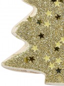 Wood Tree With Gold Glitter & Stars Christmas Tree Hanging Decoration - 11cm