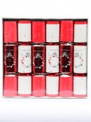 6x 29cm Shiny Red & White With Text & Wreath Christmas Cracker Bon Bons