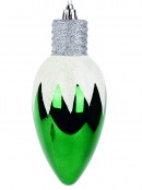 Red & Green Christmas Light Bulb Baubles With White Icicle Pattern - 4 x 16cm