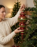 52cm Apple Red & Lime Green Glitter Striped Large Display Ellipsoid Finial