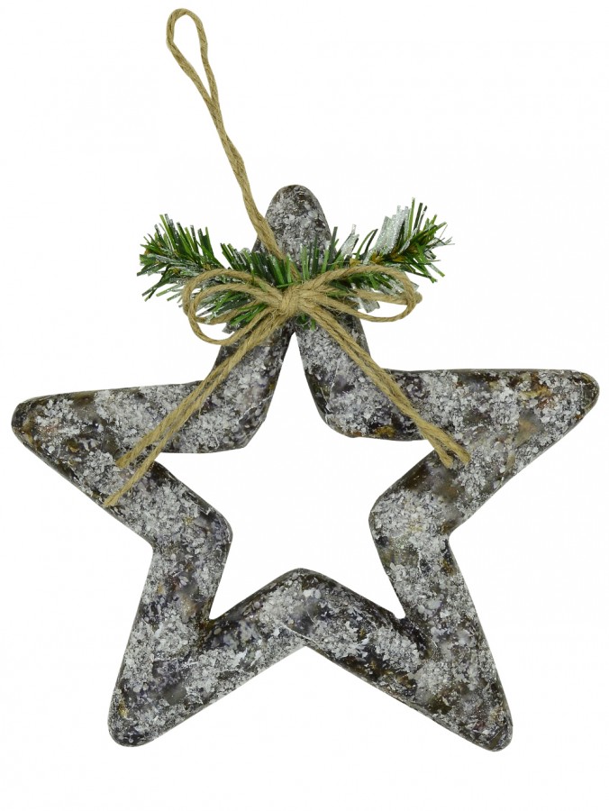 Hanging Decorative Styrofoam Decorated & Frosted Star Ornament - 21cm