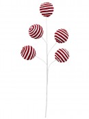 Red & White Peppermint Candy Striped Flocked Bauble Spray Stem | 55cm