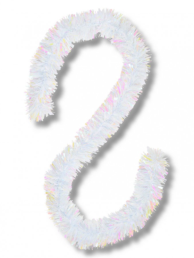 Premium 8ply White Iridescent Thick & Thin Christmas Tinsel | 2.7m x 12cm