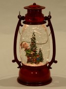 Elf With Gifts On A Sled Hurricane Lantern Christmas Snow Globe - 24cm