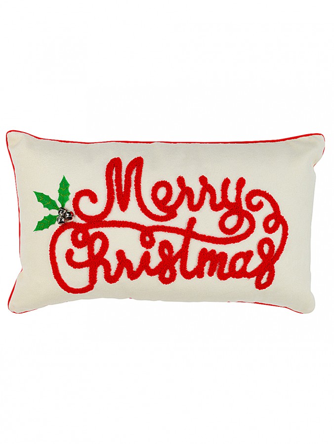 48cm Red Terry Towel Cursive Text Merry Christmas Cushion