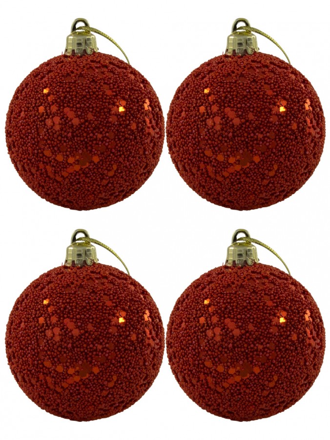 Red Beaded Baubles With Sequins - 6 x 60mm