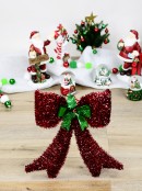 Red Metallic Tinsel Strand Bow Christmas Hanging Decoration - 43cm