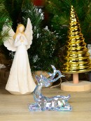12cm Iridescent Blue Glass Look Sitting Reindeer Figurine