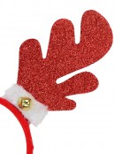 Glittered Rubber Reindeer Antlers Headband With Bell & Fluffy Cuff - 30cm