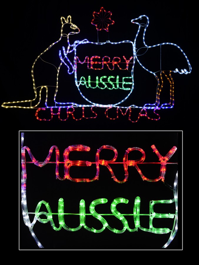 Merry Aussie Christmas Coat Of Arms LED Rope Light Silhouette - 1.93m