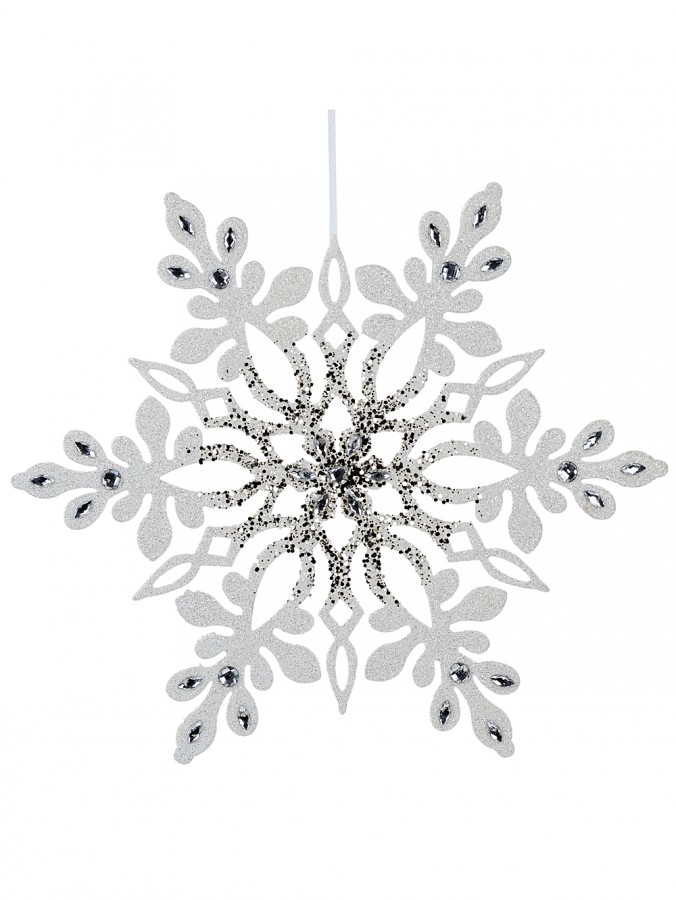 38cm White Christmas Snowflake Ornament With Sparkle & Diamante Decor