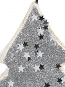 Wood Tree With Silver Glitter & Stars Christmas Tree Hanging Decoration - 11cm