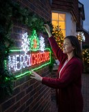 2m Dynamic Framed Merry Christmas, Holly & Snowflakes Outdoor LED Display