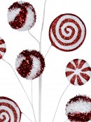 Red & White Peppermint Candy Christmas Lollipop Long Stem - 20cm Wide