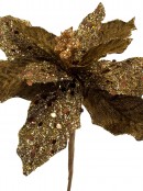 Bronze Sequin & Fabric Petal Poinsettia Decorative Pick - 16cm