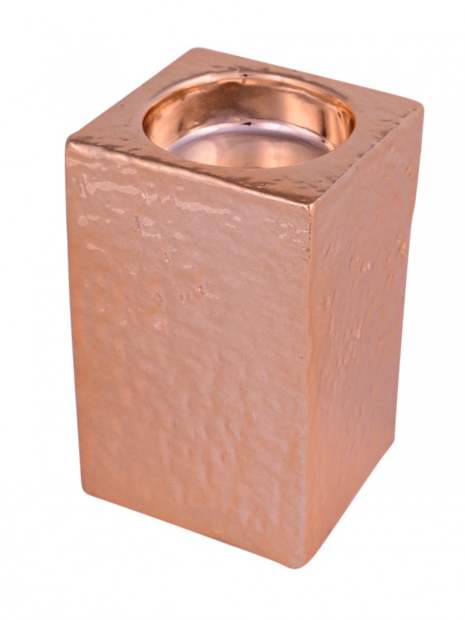 Copper Finish Ceramic Tall Tealight Holder Ornament - 10cm