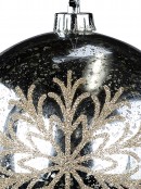 15cm Shiny Silver Mercury Finish Ball Bauble With Glitter Snowflakes