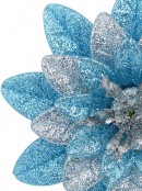 Silver & Blue Glittered Lotus Flower Christmas Tree Hanging Decoration - 11cm