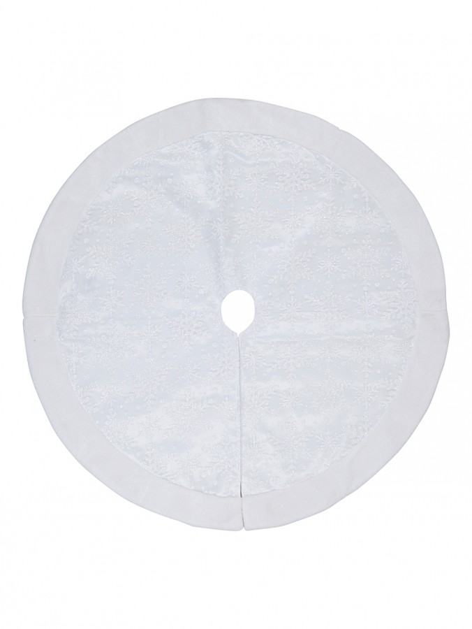 1m White Sheer Organza Christmas Tree Skirt With Iridescent Snowflakes
